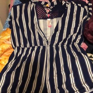 blue and white striped romper